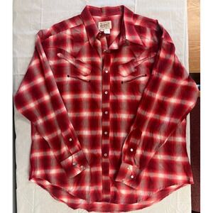 TRU-WEST Rockmount Ranch Wear Mens XXL Red Plaid Pearl Snap Guitar Button Down